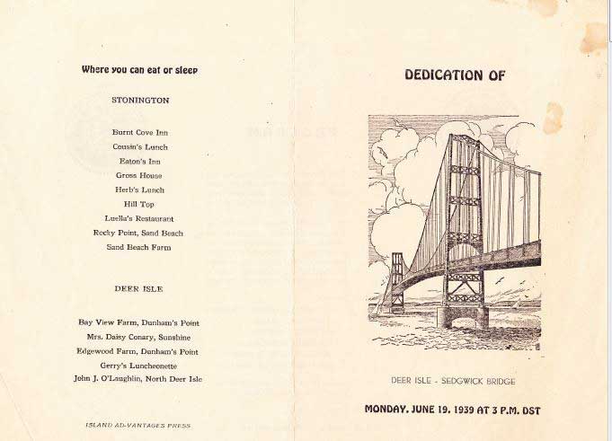 Deer Isle-Sedgwick Bridge Dedication Program- June 19, 1939