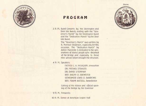 Deer Isle-Sedgwick Bridge Dedication Program- June 19, 1939