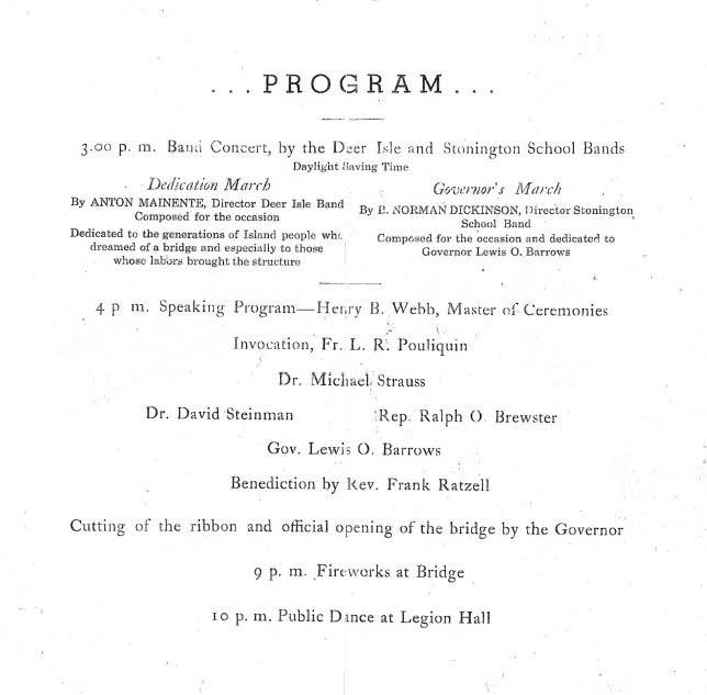 Deer Isle-Sedgwick Bridge Dedication Program- June 19, 1939