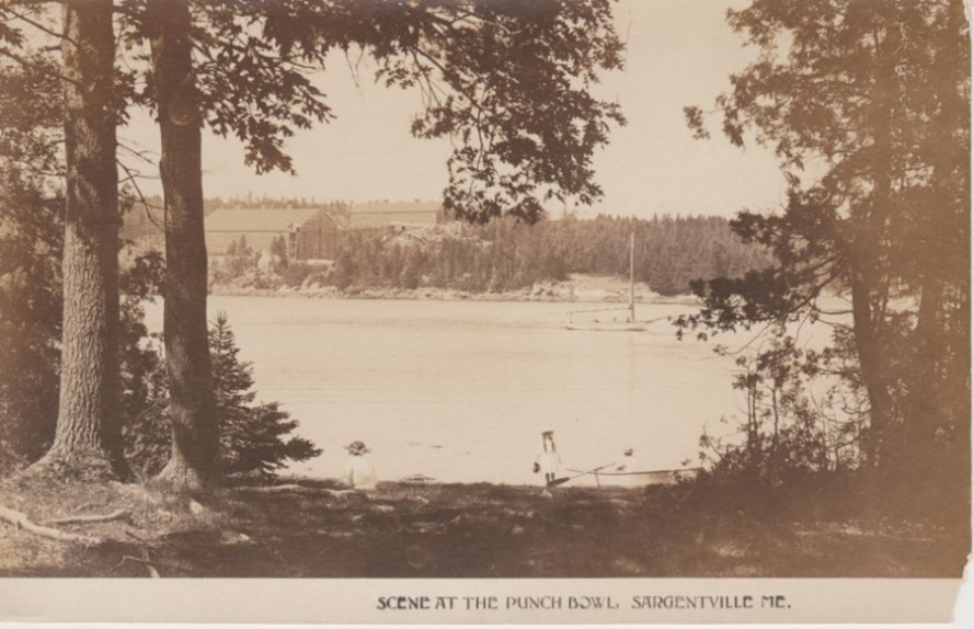 A view of the ice houses near the shore of the Punch Bowl on Eggemoggin Reach.