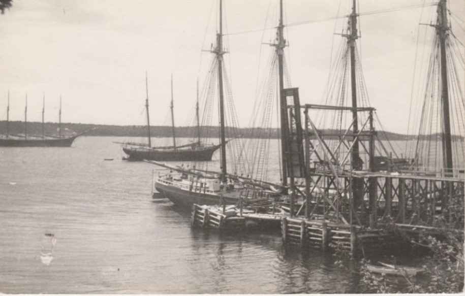 Schooners, the truckers of their day, wait their turn to pick up ice.