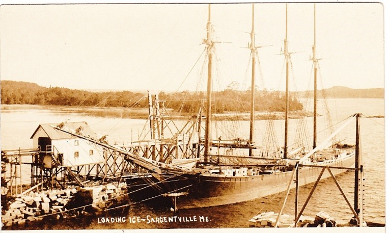 Circa 1910 the granite piers could be seen on either side of this schooner loading ice that was bound for far away markets.