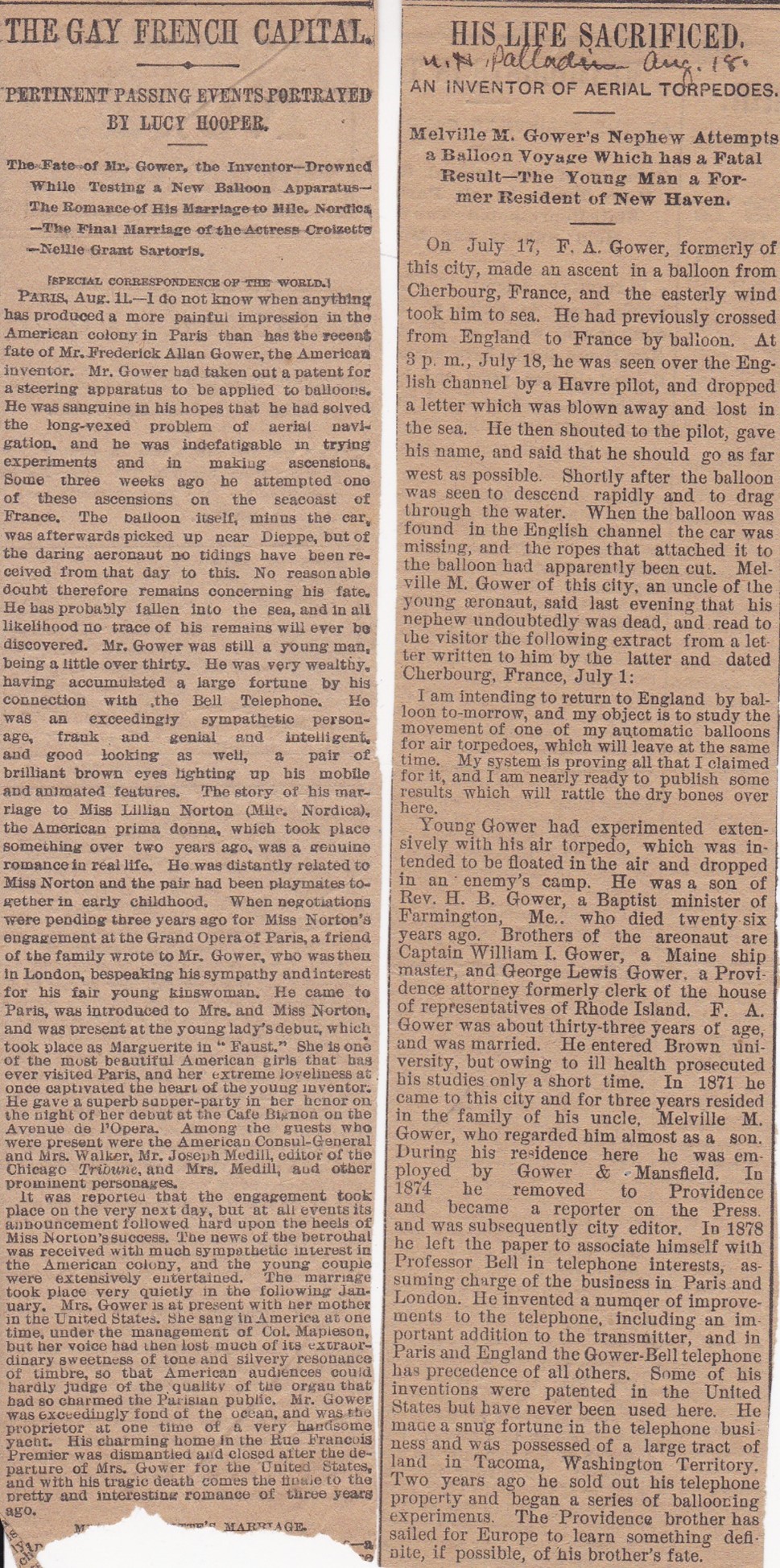 Newspaper articles about the passing of Frederic Gower.