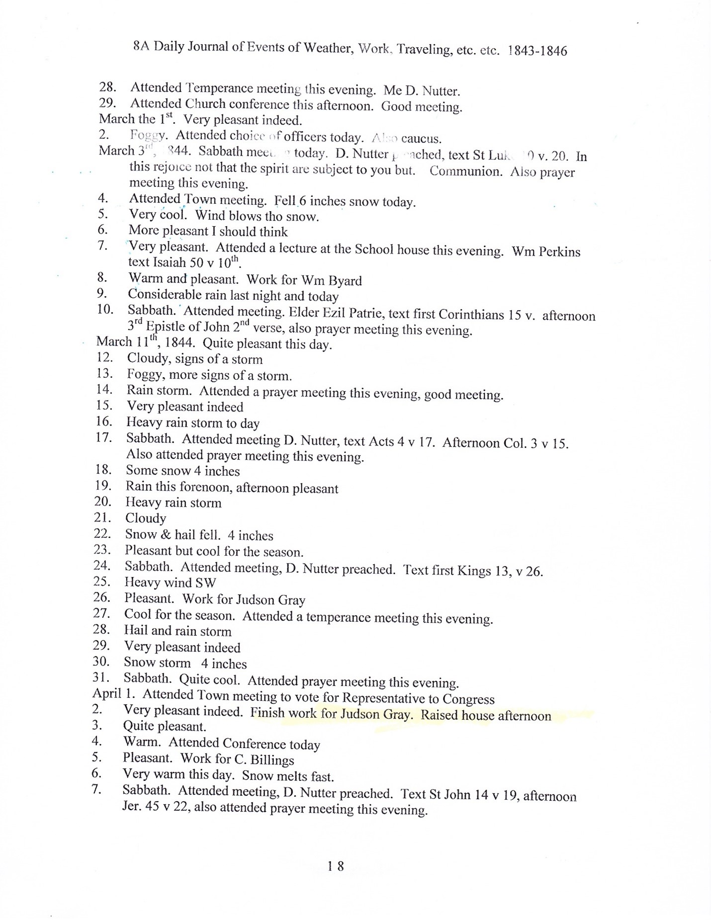 Journal of Abel Sawyer 1843-1846, ancestor of the Simmons family. Transcription by Barbara M. Grindle.