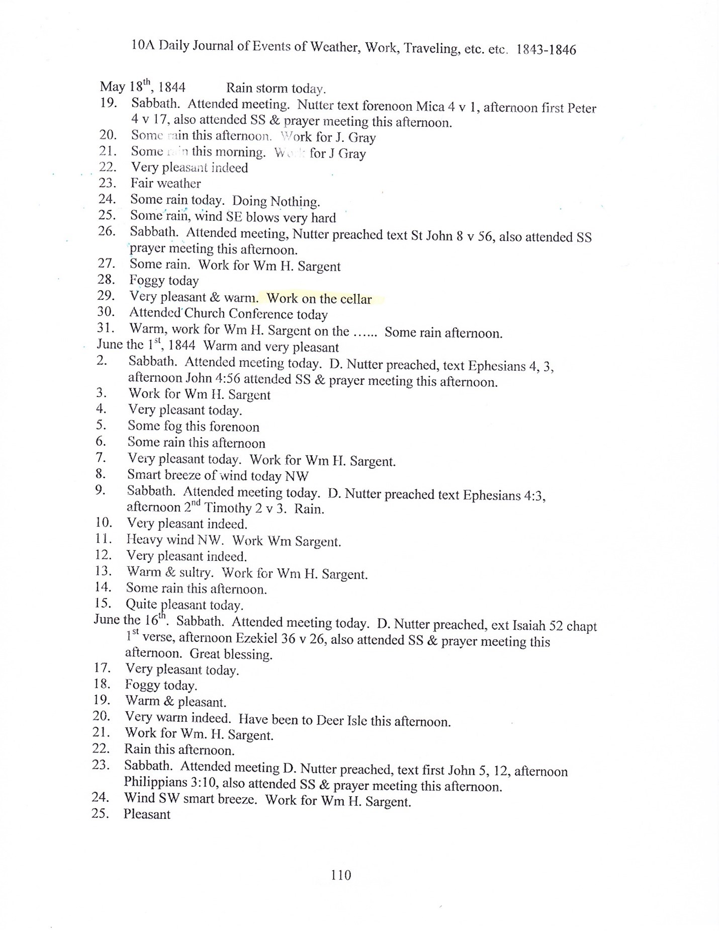 Journal of Abel Sawyer 1843-1846, ancestor of the Simmons family. Transcription by Barbara M. Grindle.