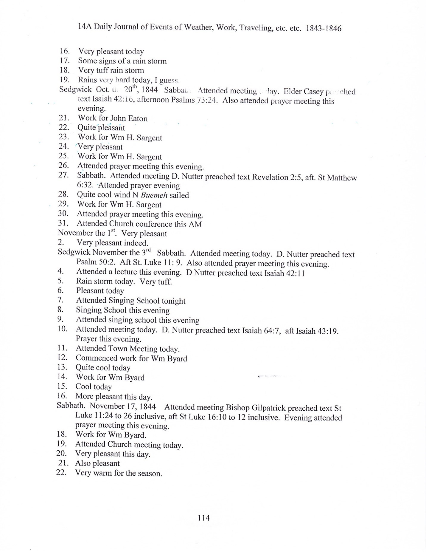 Journal of Abel Sawyer 1843-1846, ancestor of the Simmons family. Transcription by Barbara M. Grindle.