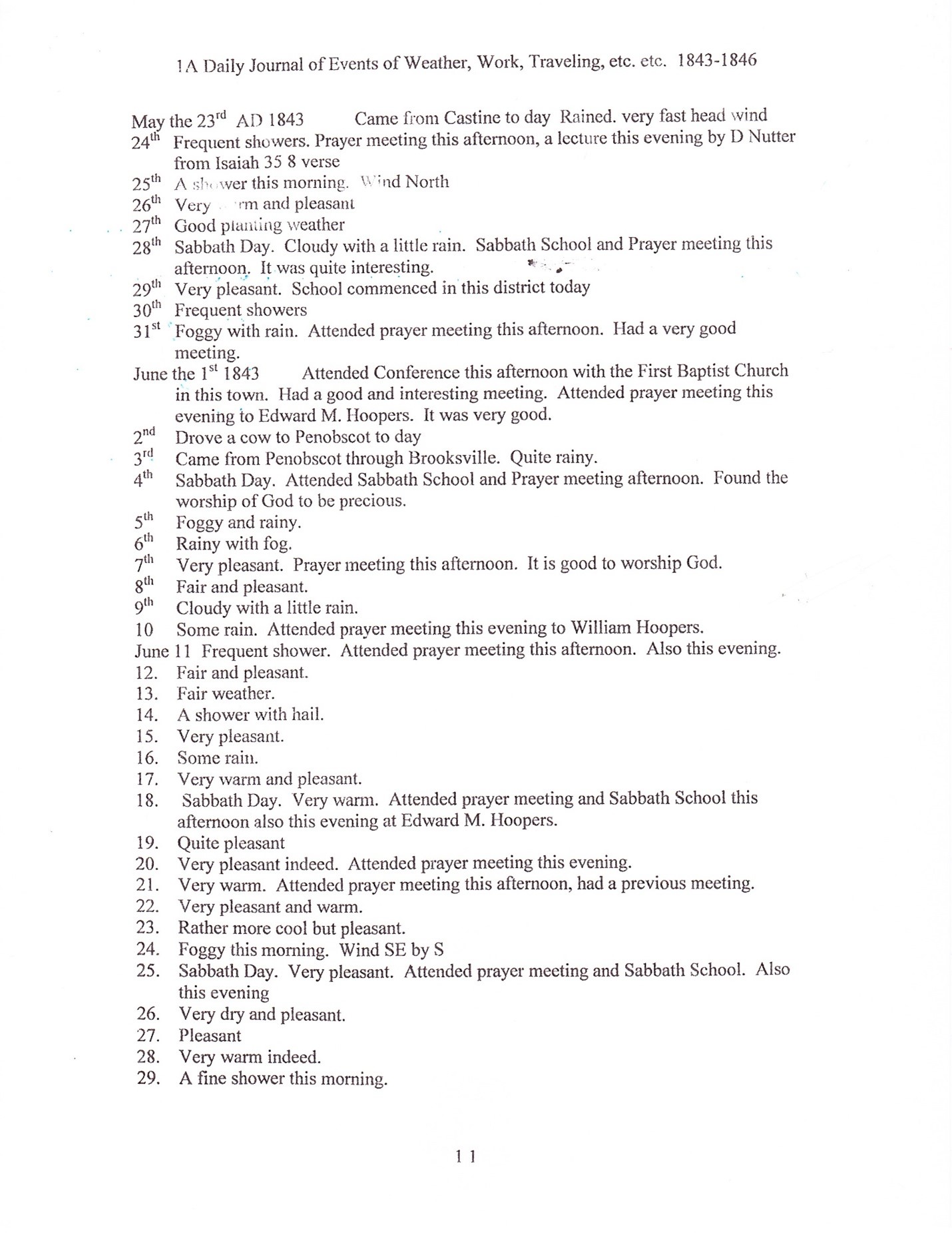 Journal of Abel Sawyer 1843-1846, ancestor of the Simmons family. Transcription by Barbara M. Grindle.