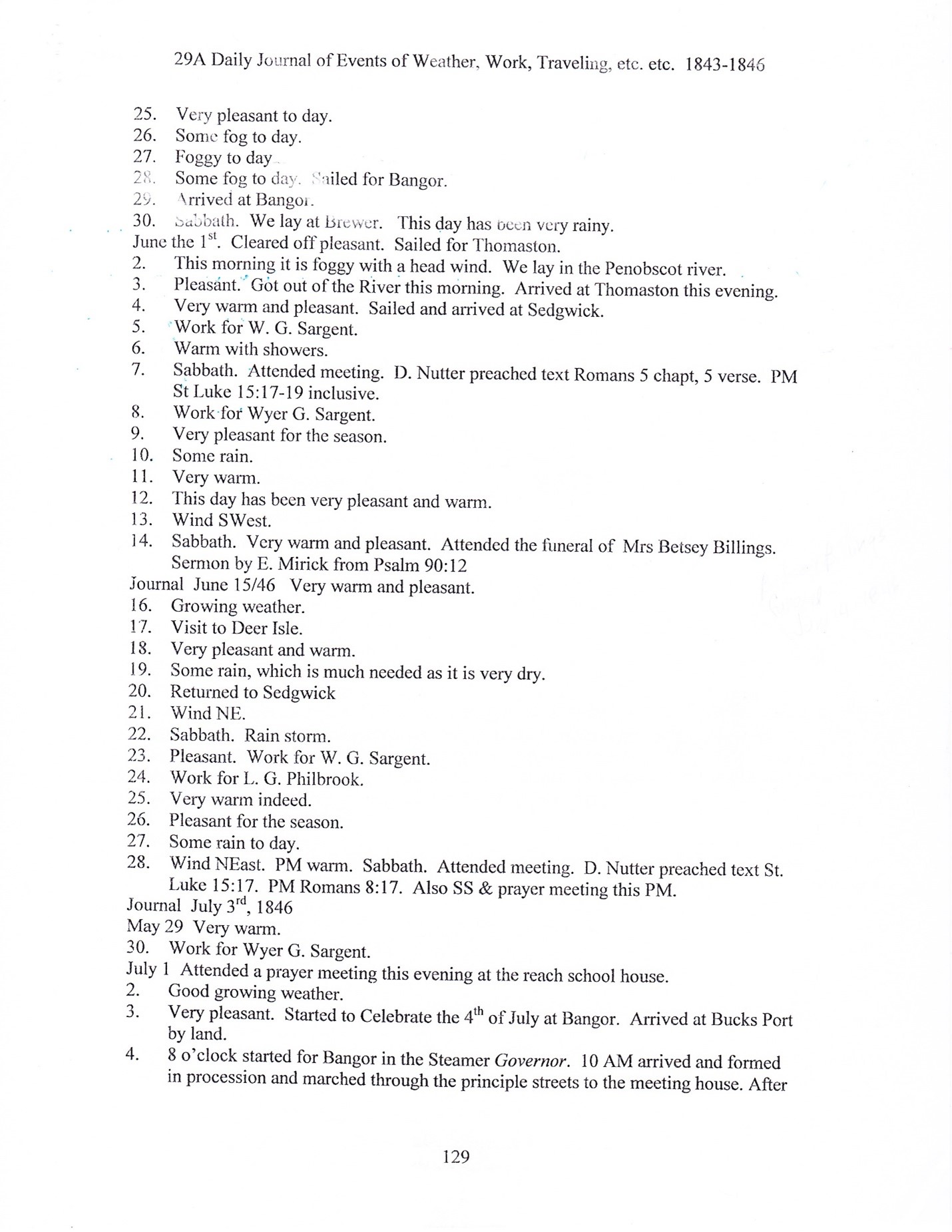 Journal of Abel Sawyer 1843-1846, ancestor of the Simmons family. Transcription by Barbara M. Grindle.