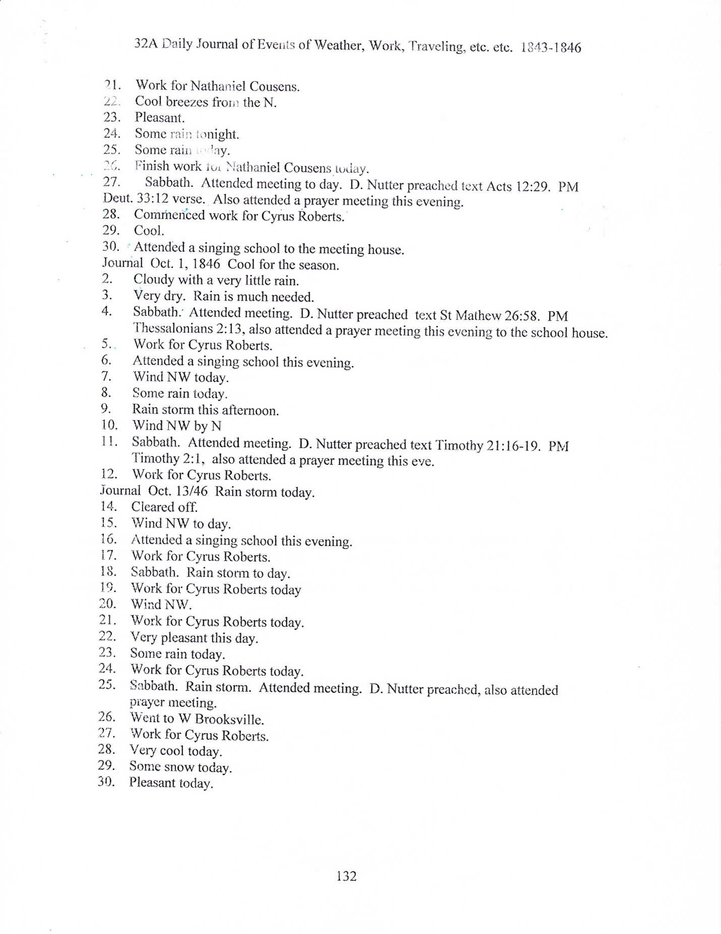 Journal of Abel Sawyer 1843-1846, ancestor of the Simmons family. Transcription by Barbara M. Grindle.