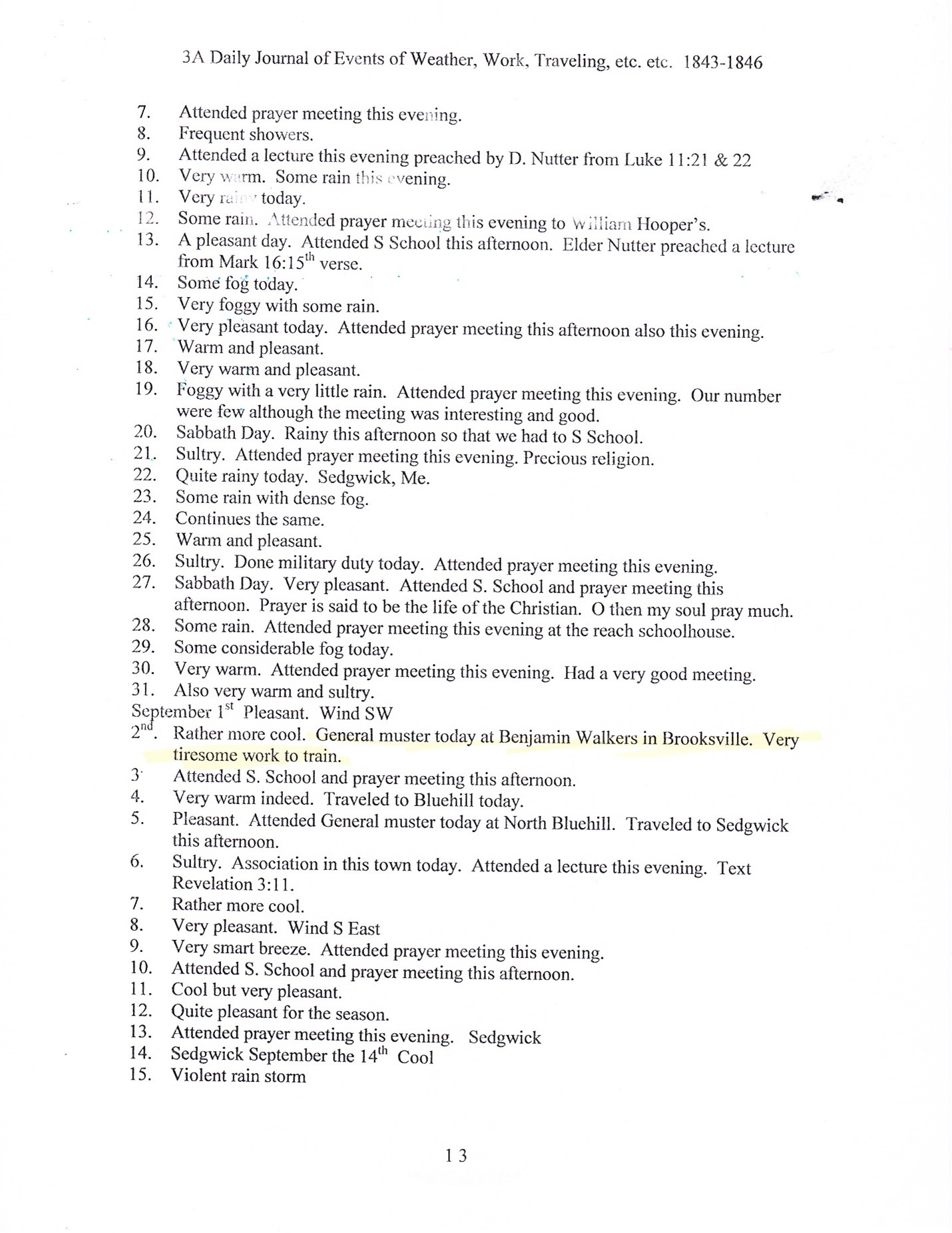 Journal of Abel Sawyer 1843-1846, ancestor of the Simmons family. Transcription by Barbara M. Grindle.