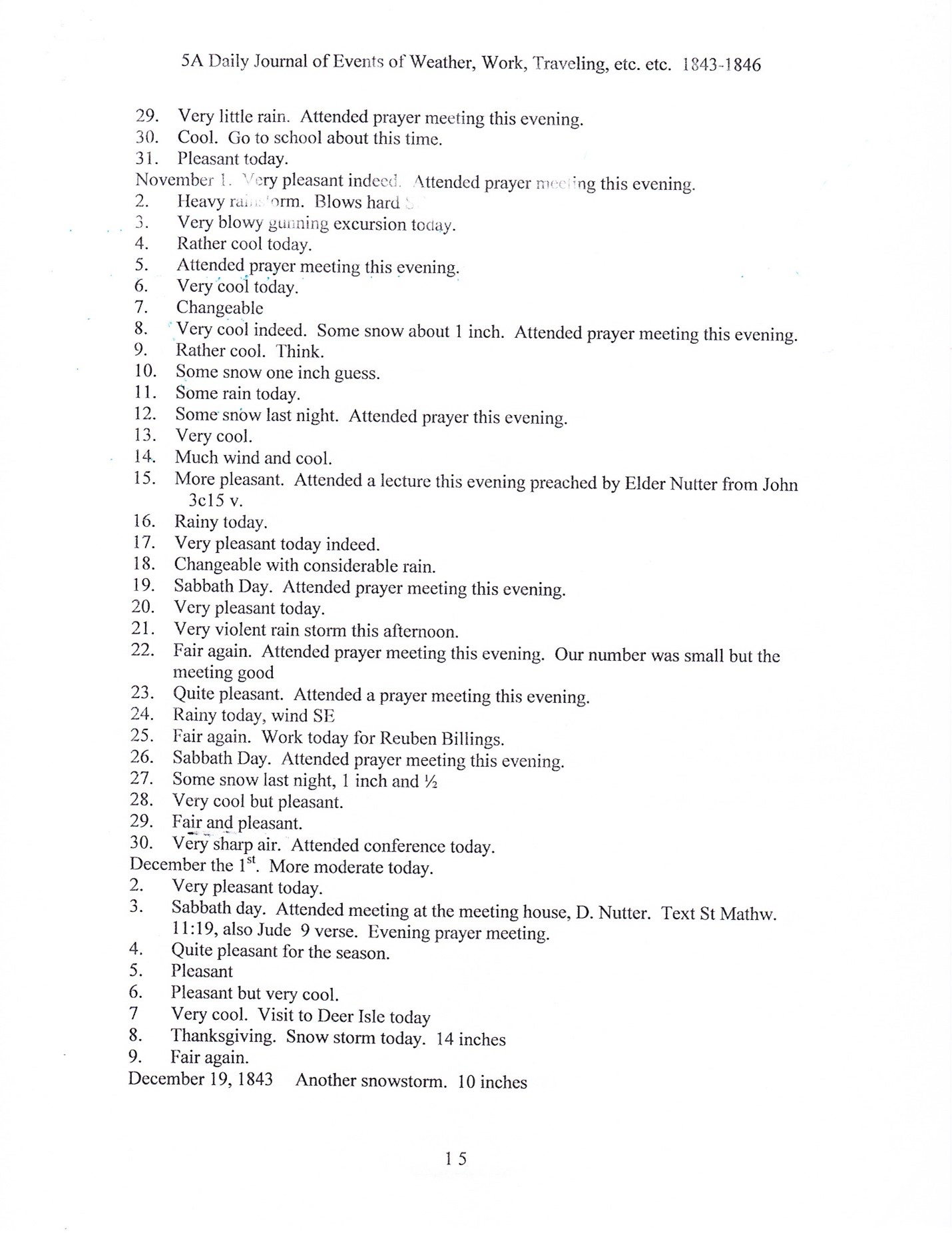 Journal of Abel Sawyer 1843-1846, ancestor of the Simmons family. Transcription by Barbara M. Grindle.