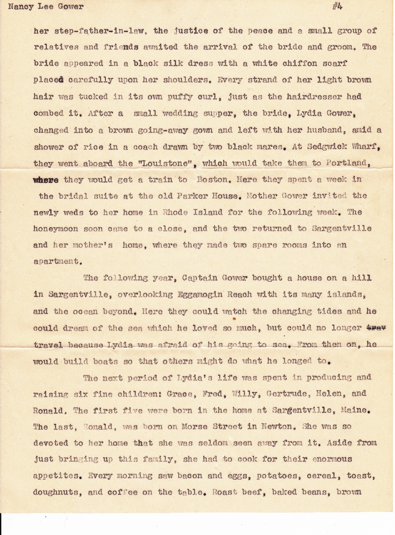 This story about Lydia was written by her granddaughter Nancy Lee Gower Hitchcock.