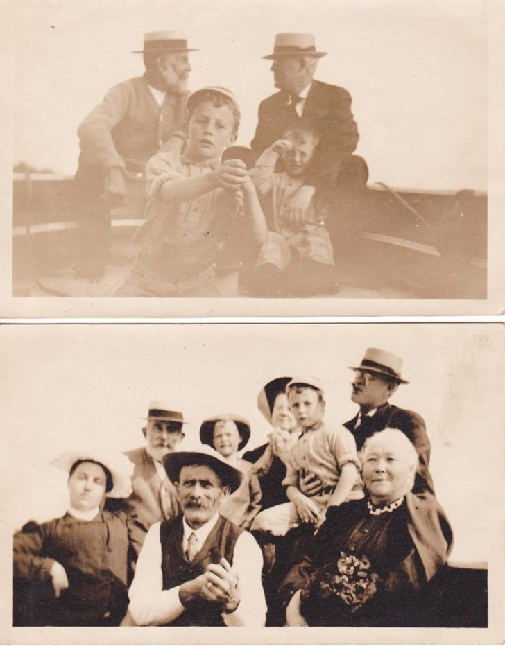 In these photos Dr. Rufus Edwin Hagerthy is identified as the man on the right with glasses and wearing a straw hat.  The two boys are probably his sons Cornelius and Lawrence. In time, both boys became dentists, with Cornelius practicing in Massachusetts and Lawrence in Portland, Maine.
