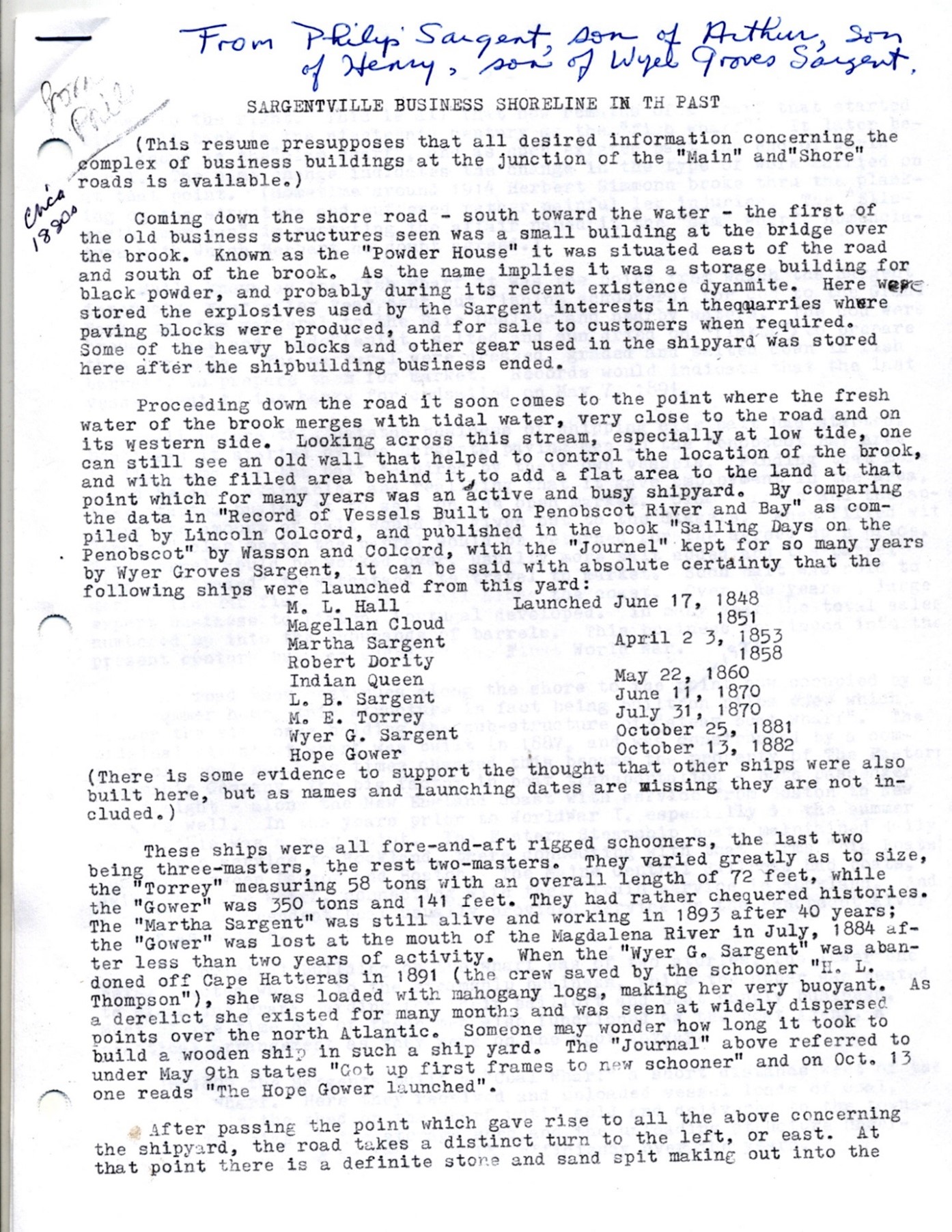 Sargentville Shoreline Business written by Philip Sargent