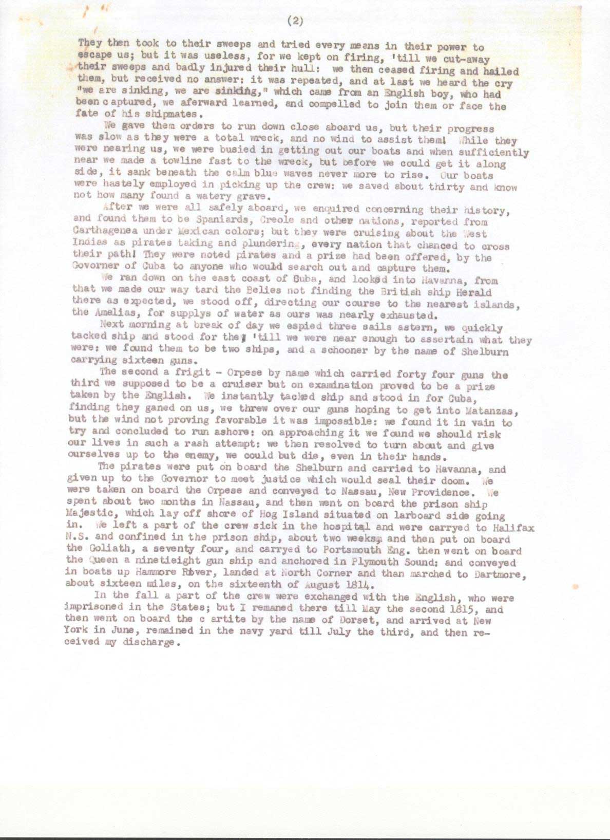 Edward Brown’s memoir of his trip on the Frolic - page 2